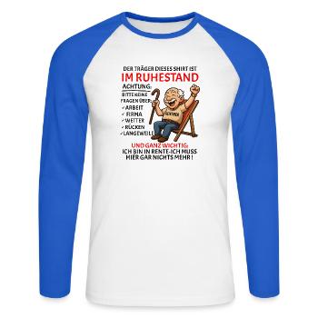 Pension Pension Retirement Funny Pensioner - Unisex Long Sleeve Baseball T-Shirt - white/royal blue - Front - Nik (191cm)