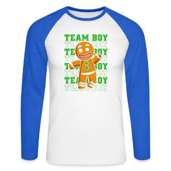 Pregnancy Birth Gingerbread Christmas - Unisex Long Sleeve Baseball T-Shirt - white/royal blue - Front - Nik (191cm)