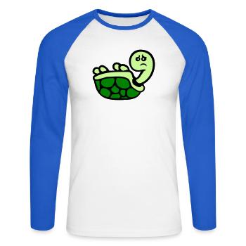 Tortue renversée sur le dos, triste - T-shirt baseball manches longues Homme - blanc/bleu royal - Devant - Nik (191cm)