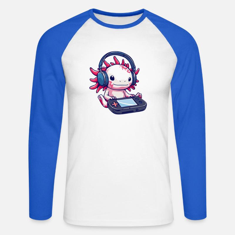 Axolotl mit Kopfhörern und Gaming-Controller - Unisex Baseballshirt langarm - Weiß/Royalblau