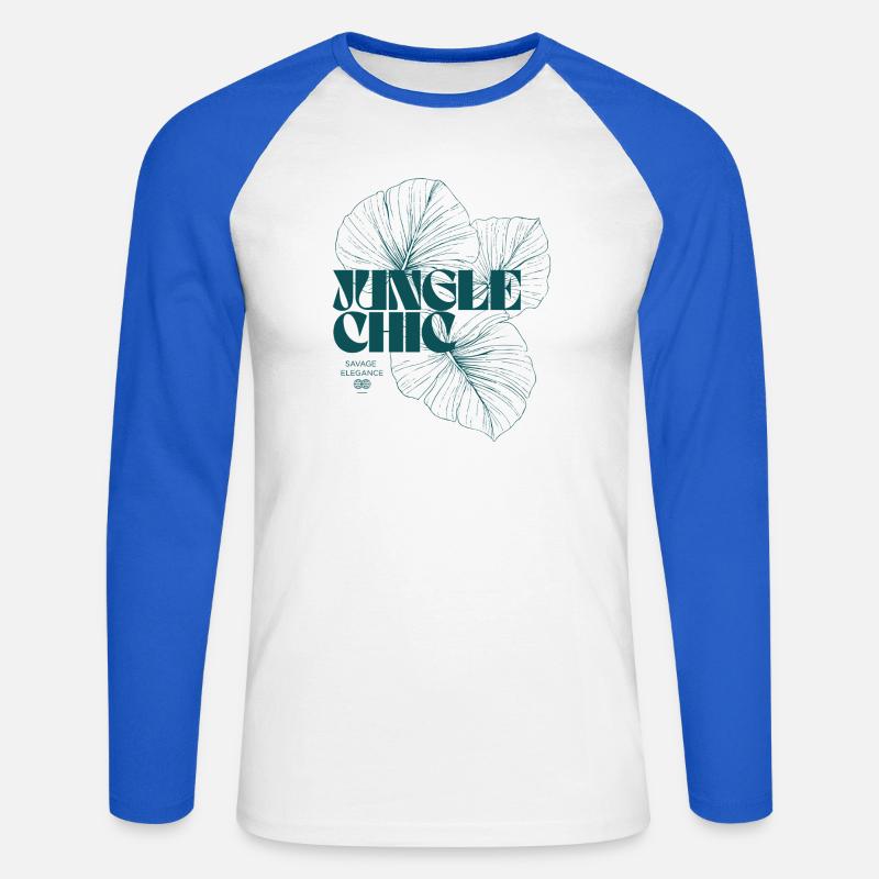Botanical Jungle Monstera Leaf Pattern Design - Unisex Long Sleeve Baseball T-Shirt - white/royal blue