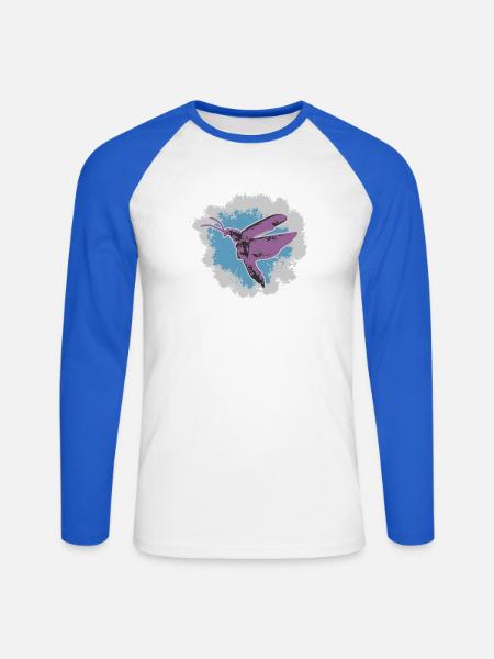 Aquarell-Schmetterlingflug Motiv - Unisex Baseballshirt langarm - Weiß/Royalblau