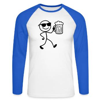 Booze Party Bière Bâton Figurine - T-shirt baseball manches longues Homme - blanc/bleu royal - Devant - Nik (191cm)