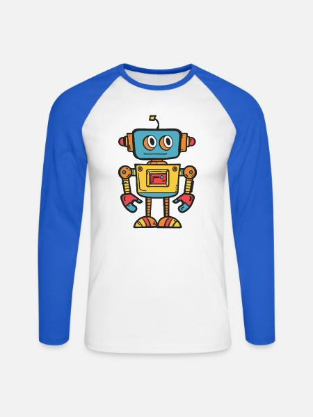 Niedlicher Retro-Roboter mit buntem Design - Unisex Baseballshirt langarm - Weiß/Royalblau