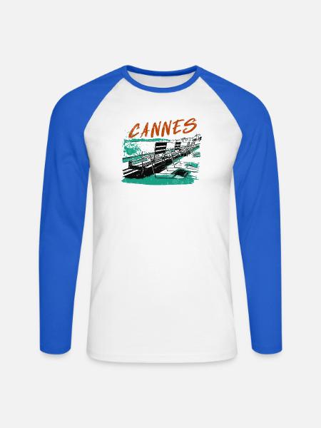 Cannes Côte d'Azur Illustration - Unisex Long Sleeve Baseball T-Shirt - white/royal blue