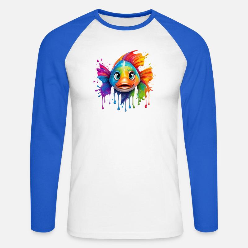 Buntfisch mit Farbexplosion - Unisex Baseballshirt langarm - Weiß/Royalblau