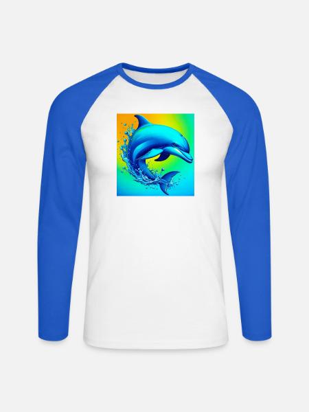 Delfin - Unisex Baseballshirt langarm - Weiß/Royalblau
