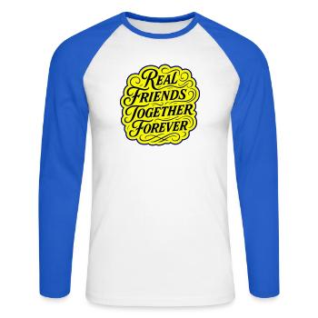 Real friends forever - Unisex Long Sleeve Baseball T-Shirt - white/royal blue - Front - Nik (191cm)