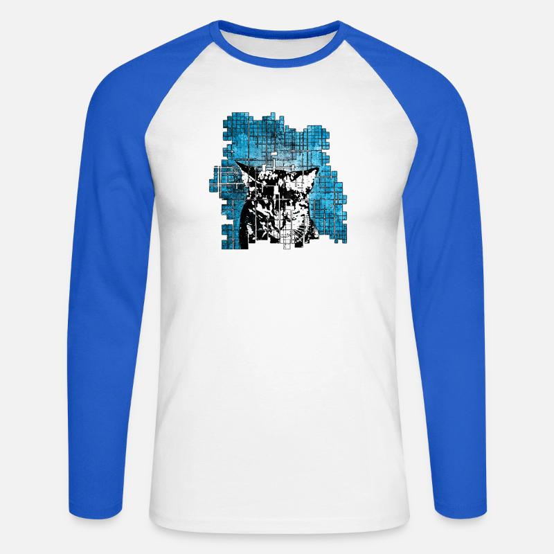 Graffiti-Stil Katzenporträt mit blauer Explosion - Unisex Baseballshirt langarm - Weiß/Royalblau
