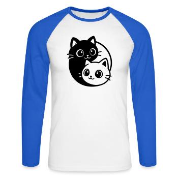 Ying Yang Katzenporträt  - Unisex Baseballshirt langarm - Weiß/Royalblau - Vorne - Nik (191cm)
