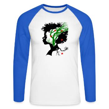 Abstract tree with flowers - Unisex Long Sleeve Baseball T-Shirt - white/royal blue - Front - Nik (191cm)