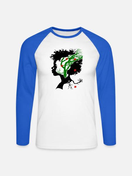 Abstract tree with flowers - Unisex Long Sleeve Baseball T-Shirt - white/royal blue