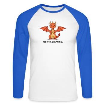 Mignon dragon rouge – Volez haut, rêvez grand - T-shirt baseball manches longues Homme - blanc/bleu royal - Devant - Nik (191cm)