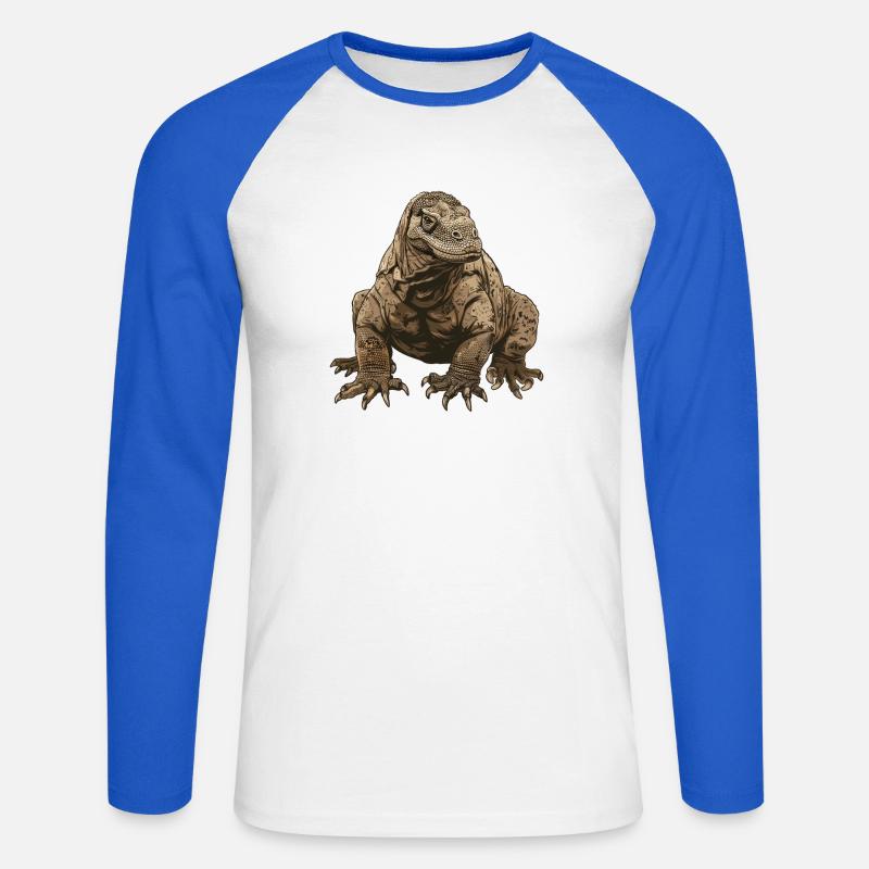 Illustrazione realistica del drago di Komodo - Maglia da baseball a manica lunga da uomo - bianco/blu royal
