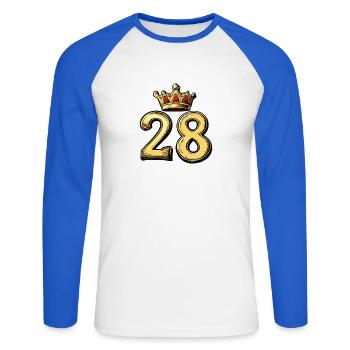 28 Nombre Couronne - T-shirt baseball manches longues Homme - blanc/bleu royal - Devant - Nik (191cm)