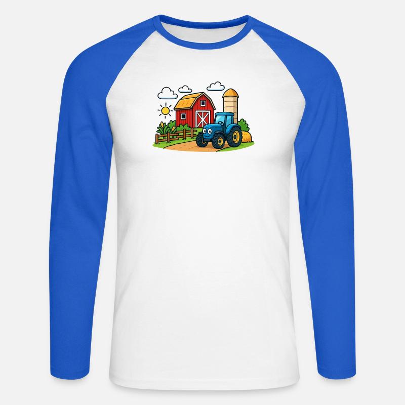 Lustiger Bauernhof mit Traktor - Unisex Baseballshirt langarm - Weiß/Royalblau