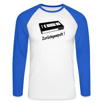 Rewound - Unisex Long Sleeve Baseball T-Shirt - white/royal blue - Front - Nik (191cm)