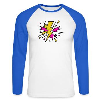 Yellow Beam Neon Explosion - Unisex Long Sleeve Baseball T-Shirt - white/royal blue - Front - Nik (191cm)