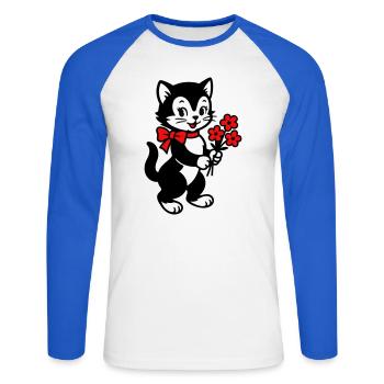Chat noir avec ruban rouge - T-shirt baseball manches longues Homme - blanc/bleu royal - Devant - Nik (191cm)