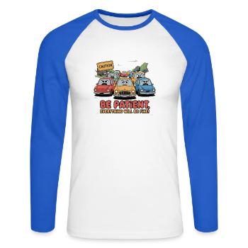 Geduld auf der Straße - Unisex Baseballshirt langarm - Weiß/Royalblau - Vorne - Nik (191cm)