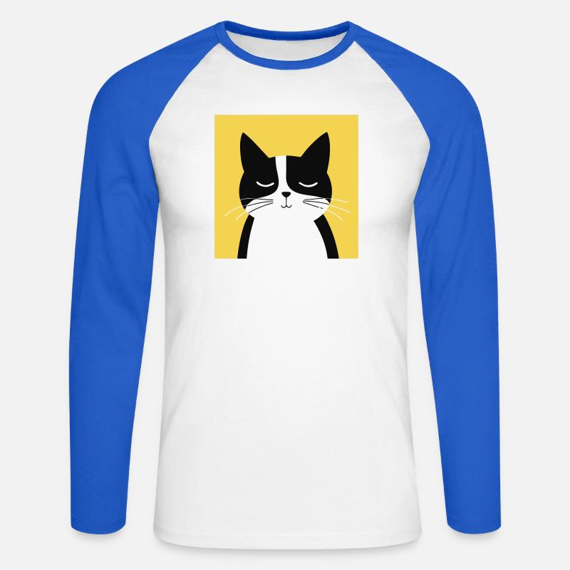 Minimalistische schwarz-weiße Katze - Unisex Baseballshirt langarm - Weiß/Royalblau
