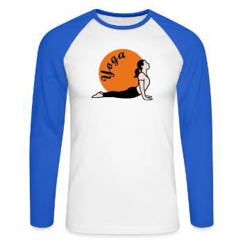 Yoga Amour - T-shirt baseball manches longues Homme - blanc/bleu royal - Devant - Nik (191cm)