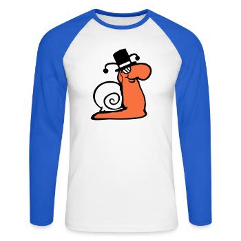 Mr Snail Sir Lord Rich Monocle Glasses Cylinder - Unisex Long Sleeve Baseball T-Shirt - white/royal blue - Front - Nik (191cm)