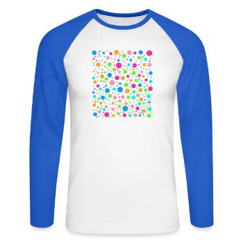 Spotty Rainbow Dots Tee - Unisex Long Sleeve Baseball T-Shirt - white/royal blue - Front - Nik (191cm)