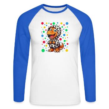 Spotty Dinosaur T-Shirt – Dotted Cute Dino Hoodie - Unisex Long Sleeve Baseball T-Shirt - white/royal blue - Front - Nik (191cm)