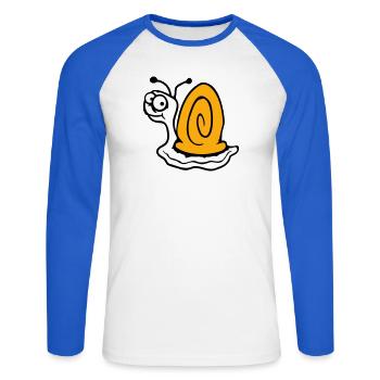 Schnecke ängstlich unsicher nach hinten gucken süß - Unisex Baseballshirt langarm - Weiß/Royalblau - Vorne - Nik (191cm)