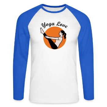 Yoga Amour - T-shirt baseball manches longues Homme - blanc/bleu royal - Devant - Nik (191cm)