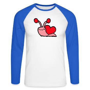 Escargot Coeur Escargot Coquille Mignon Amour Romantique - T-shirt baseball manches longues Homme - blanc/bleu royal - Devant - Nik (191cm)