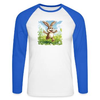 Cheerful bunny in spring meadow - Unisex Long Sleeve Baseball T-Shirt - white/royal blue - Front - Nik (191cm)