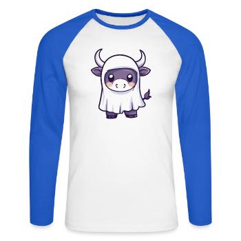 Bull Halloween fantôme - T-shirt baseball manches longues Homme - blanc/bleu royal - Devant - Nik (191cm)