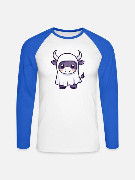 Bull Halloween Ghost - Unisex Long Sleeve Baseball T-Shirt - white/royal blue