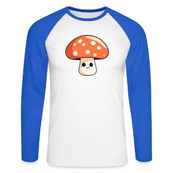 Champignon ami Illustration d’automne - T-shirt baseball manches longues Homme - blanc/bleu royal - Devant - Nik (191cm)