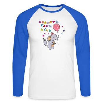 Birthday Boy Elephant - Unisex Long Sleeve Baseball T-Shirt - white/royal blue - Front - Nik (191cm)