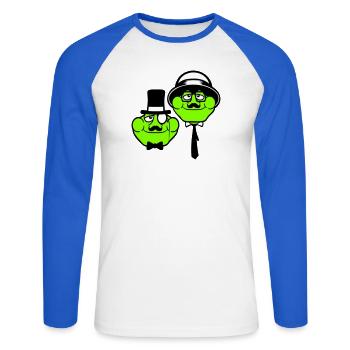2 Frogs Sir Lunettes Empire Monocle Homme Chapeau Haut de forme - T-shirt baseball manches longues Homme - blanc/bleu royal - Devant - Nik (191cm)