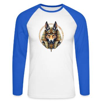 Egyptian Husky Steampunk Style - Unisex Long Sleeve Baseball T-Shirt - white/royal blue - Front - Nik (191cm)