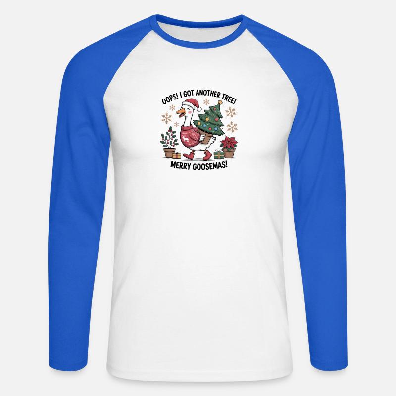 Weihnachtsstorch mit Baum und Weihnachtsgeschenken - Unisex Baseballshirt langarm - Weiß/Royalblau