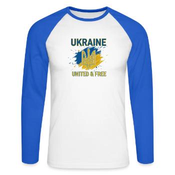 Ukraine Unity and Freedom - Unisex Long Sleeve Baseball T-Shirt - white/royal blue - Front - Nik (191cm)