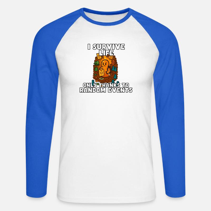 Das Leben durch zufällige Ereignisse überleben - Unisex Baseballshirt langarm - Weiß/Royalblau