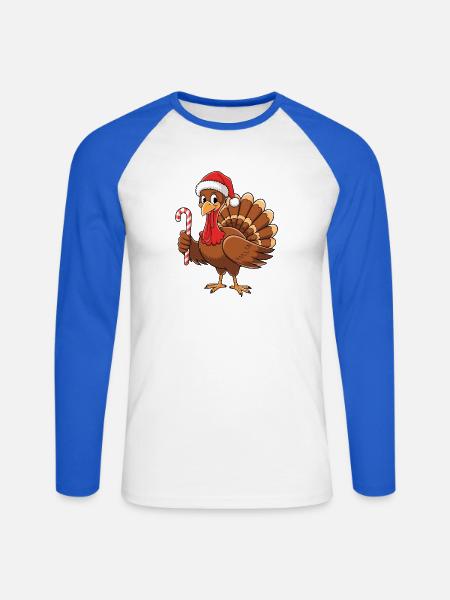 Truthahn mit Weihnachtsmütze Thanksgiving - Unisex Baseballshirt langarm - Weiß/Royalblau