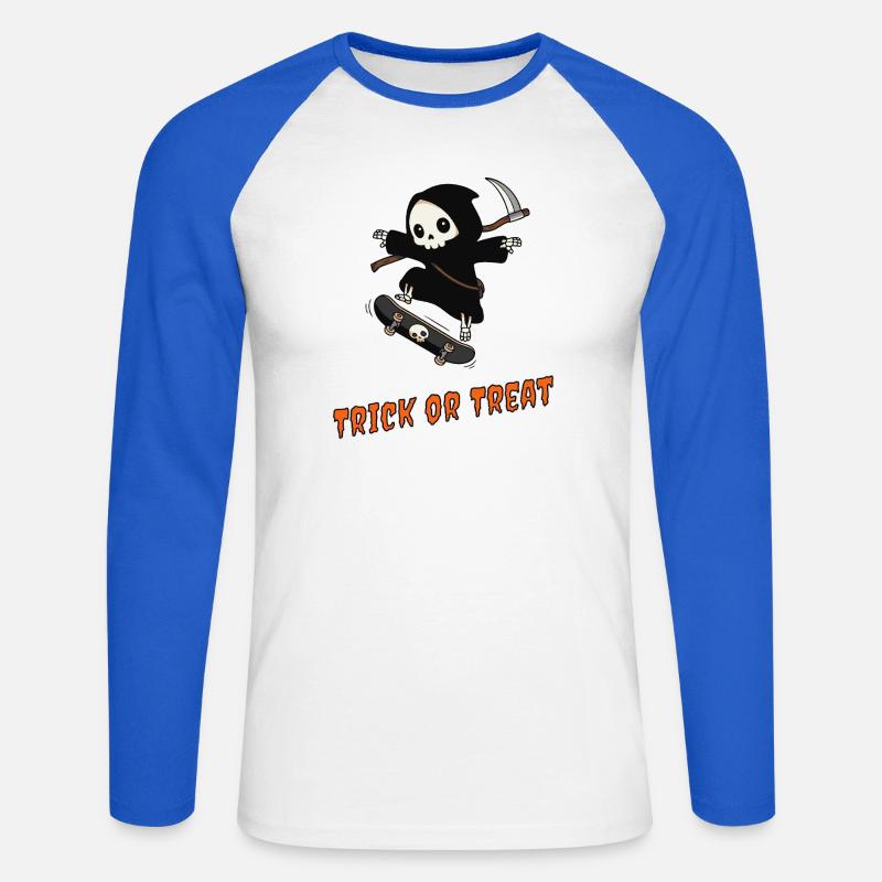 Süßes oder Saures – Skater Reaper - Unisex Baseballshirt langarm - Weiß/Royalblau
