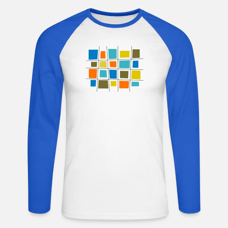 Farbiges Patchwork von Cean - Unisex Baseballshirt langarm - Weiß/Royalblau