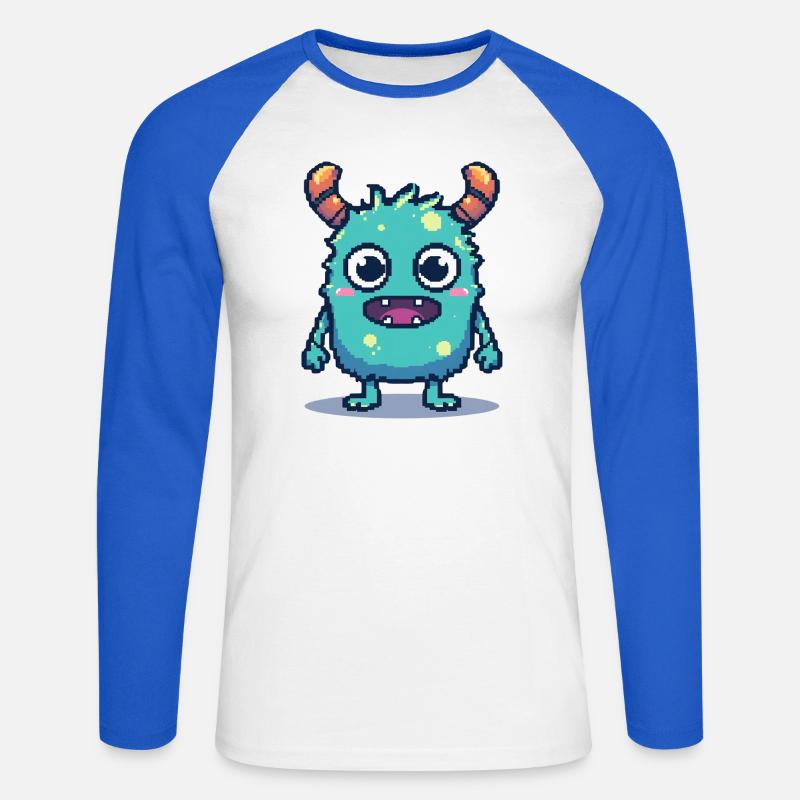 8-bit simpatico pixel monster stile retrò anni '90 - Maglia da baseball a manica lunga da uomo - bianco/blu royal