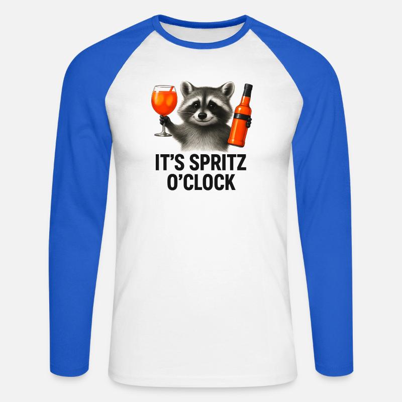 It's Spritz O'Clock Waschbär Party Geschenkidee - Unisex Baseballshirt langarm - Weiß/Royalblau