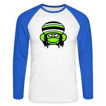 Frog Reggae Music Rasta Hair Hat Jamaica Fun - Unisex Long Sleeve Baseball T-Shirt - white/royal blue - Front - Nik (191cm)