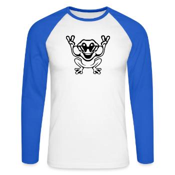 Grenouille Crapaud Cool Lunettes de soleil Victoire Paix Mains - T-shirt baseball manches longues Homme - blanc/bleu royal - Devant - Nik (191cm)