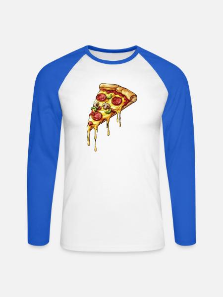 Pizza Slice Cartoon – Schmelzkäse und Salami - Unisex Baseballshirt langarm - Weiß/Royalblau